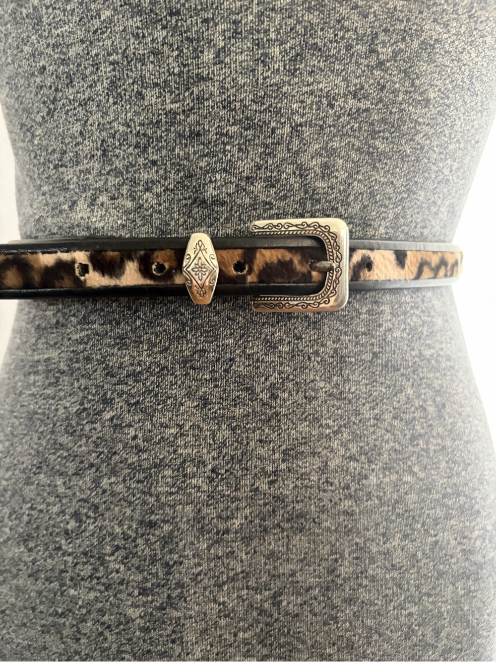 Vintage 90s Brighton calf hair leopard print leather skinny belt